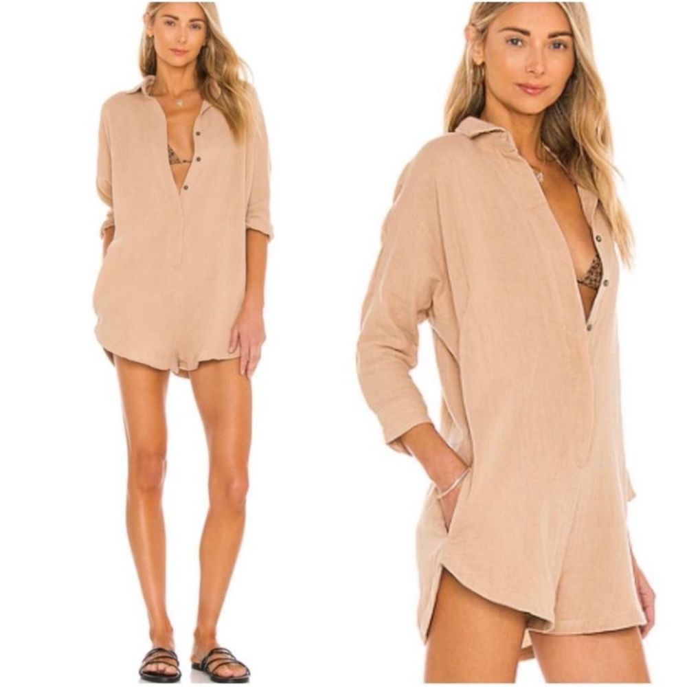Acacia Kapaa Gauze Romper Taupe Size M - Picture 2 of 5